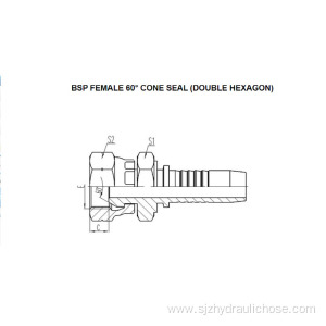 BSP Female 60° Cone Seal Double Hexagon 22611D